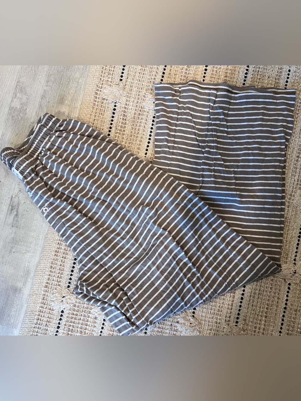 MATE the Label Taupe and White Striped Wide Leg Lounge Pants